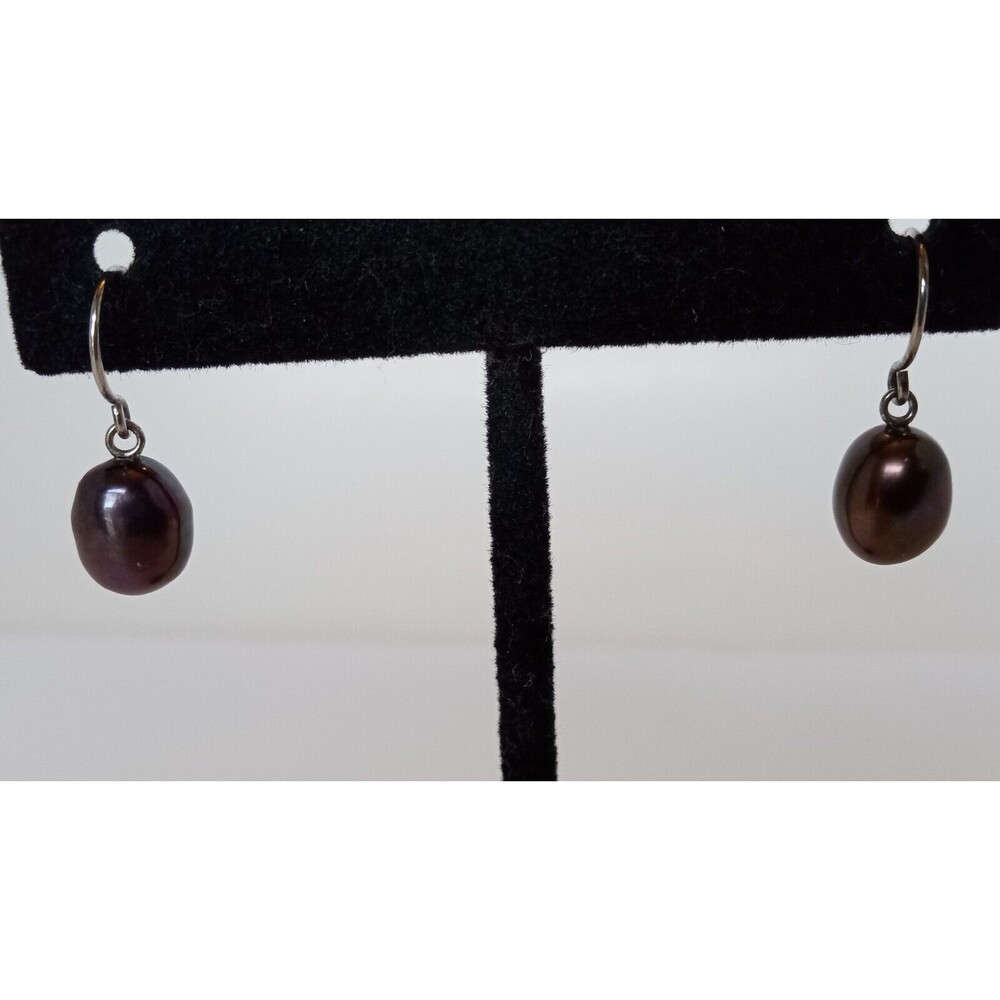 925 Sterling Silver 9 mm Genuine Peacock Pearl Dangle Earrings 7/8 inch
